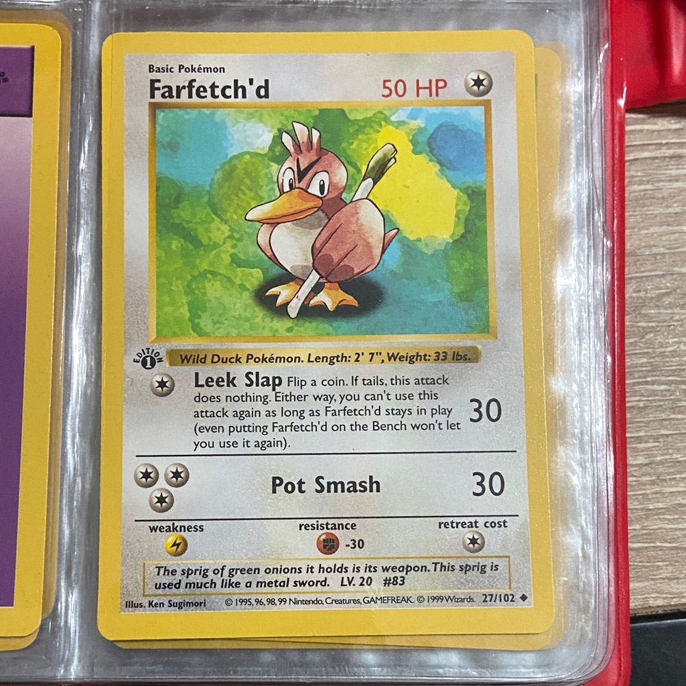 1999 First Edition Base Set Shadowless Farfetch’d Pokémon Card # 27/102